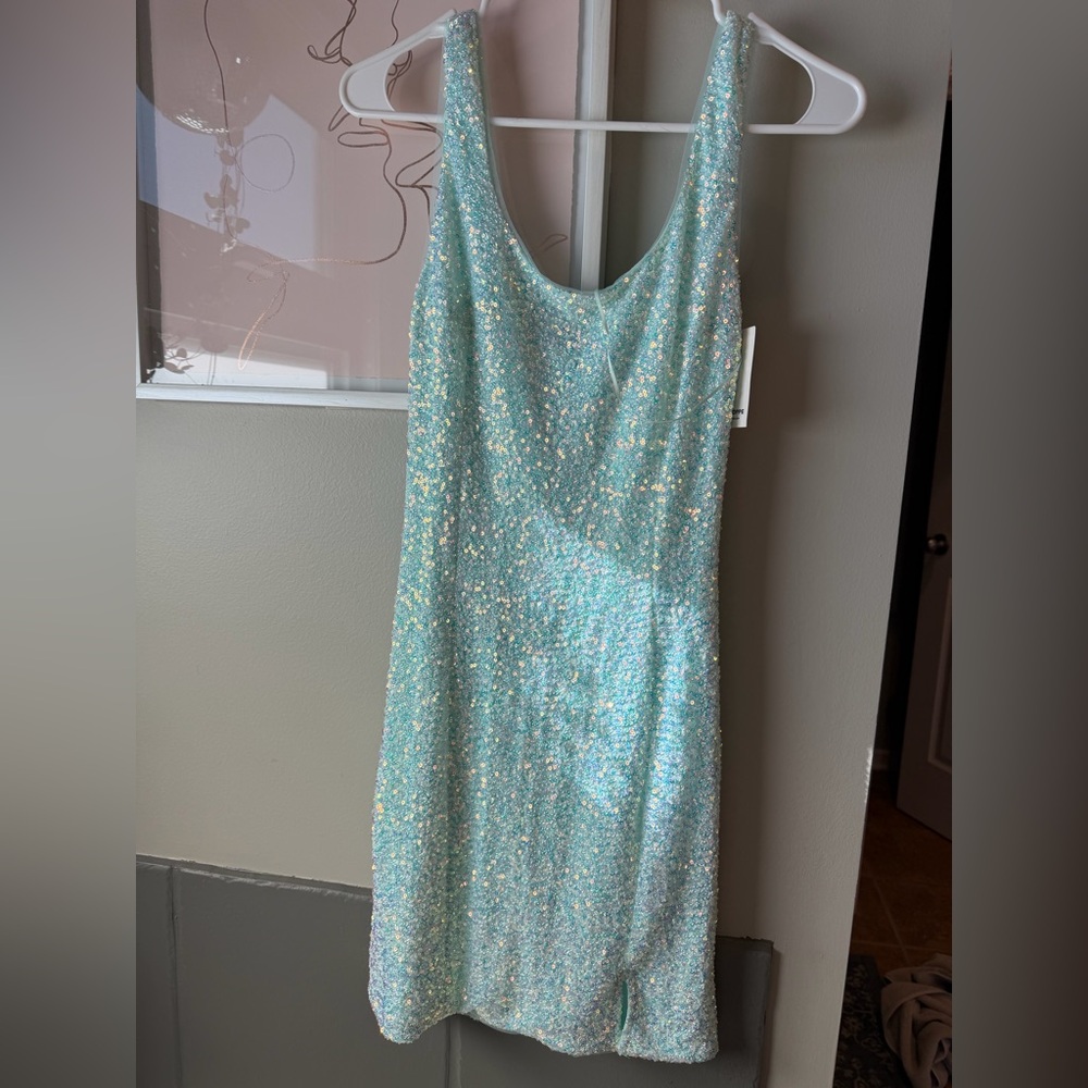 MARBLE Sparkling Aqua Sequin Dress